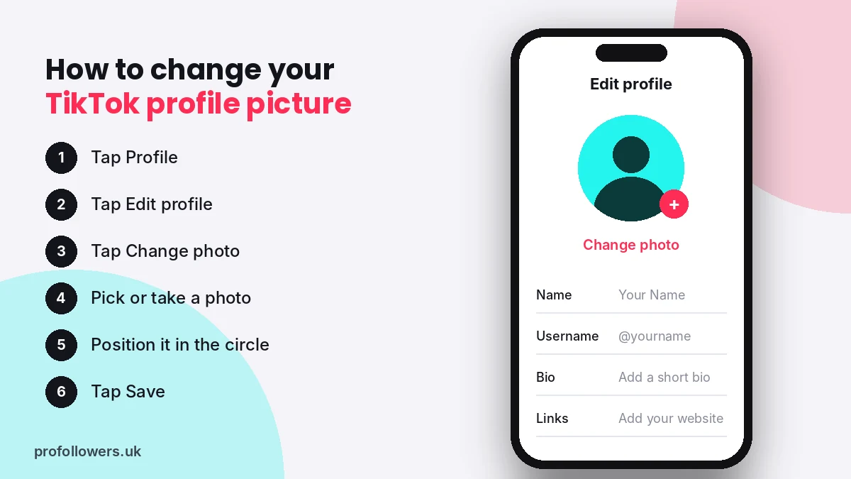 Step-by-step screen showing how to change a TikTok profile picture