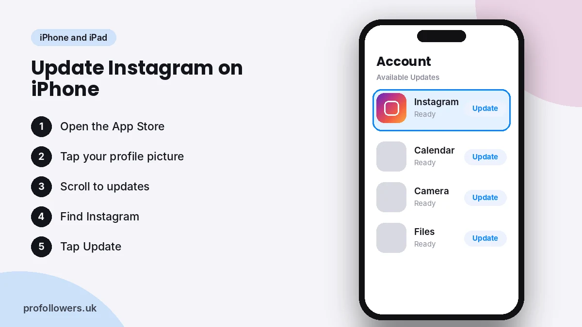 iPhone App Store screen with the Instagram update button highlighted